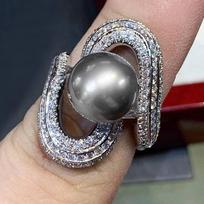 Huitan Luxury Women Rings Black Simulated Pearl Finger Accessories Party Holiday Unique Design Inlaid Shiny CZ  Jewelry 6