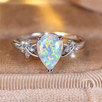 Luxury Female White Fire Opal Stone Engagement Ring Trendy Silver Color Water Drop Wedding Jewelry Gift For Women 5