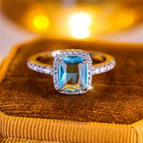 Luxury Female Light Blue Zircon Stone Engagement Ring Charm Silver Color Wedding Jewelry For Women 5