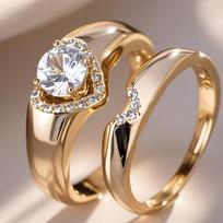 New Trend Gold Color Round Bright Zircon Ring for Women Single Engagement Wedding Christmas Gift Elegant Jewelry 8