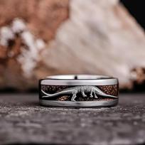 8MM Unique Men's  Stainless Steel Rings Dinosaur Printed Inlay Wedding Band Jewelry Engagement Party Steel Ring For Gift 7