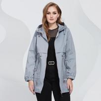Striukė Astrid Spring Warm Užtrauktukas Green Trench Coat nepraleidžiantis vėjo trumpas su gobtuvu. L