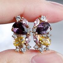 Multicolor Water Drop Stone Purple Crystal Hoop Earrings For Women Vintage Gold Color Ear Buckle Wedding Jewelry Engagement Gift