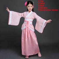 Kinų stiliaus vaikų Hanfu kostiumas su taftos audiniu etninio šokio pasirodymams Pink,Child 140cm