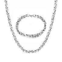 Gold Color Stainless Steel 4mm Byzantine Link Chain Bracelets Necklace For Women Men  Party Wedding Jewelry Sets Gifts 50cm and 21cm
