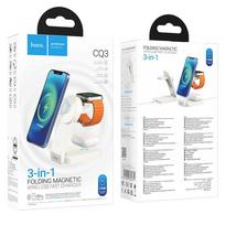 Hoco 3in1 15W belaidis įkroviklis, suderinamas su MagSafe CQ3 baltas