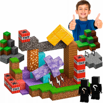 Minecraft stiliaus magnetinis blokelių - kaladėlių rinkinys - 168 dalių