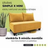 Dvivietis išskleidžiamas sofos Simple X Mini, Podrez, geltonos spalvos