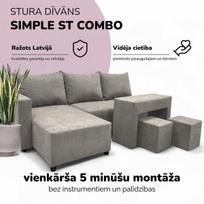 Kampinis išskleidžiamas sofos komplektas su staliuku ir pufais St Combo, Podrez, Šviesiai pilka