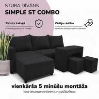 Kampinis išskleidžiamas sofos komplektas su staliuku ir pufais St Combo, Podrez, Grafito