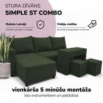Kampinis išskleidžiamas sofos su staliuku ir pufais St Combo, Podrez, Turkio-žalia
