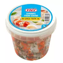 Didžiosios surimio krevetės VIČI česnakų sk. aliejuje, 320 g