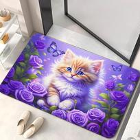 1Pcs Anti Fatigue Kitchen Rugs Cat Paws FlowerPrint Waterproof Non-Slip Thick Cushioned Kitchen Mat Heavy Duty Comfort Standing Mat for Kitchen 40*60cm