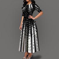Plus Size Maxi Dress Women Casual Loose Big Swing Long Dress Half Sleeve Gradients Printing Holiday Vestidos Longos Robe Fashion S juoda
