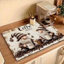 1Pcs Coffee  Printed Dish Rubber Drying Mat  For Coffee Shop Restaurant Kitchen Carpet Tableware Durable Diatom Mud Table Mat Pet Mat Coffeeware 30cmX40cm brown