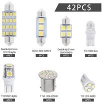 42 vnt. LED automobilio salono apšvietimo lemputės T10 6000K SMD LED Ksenono baltos spalvos salono apšvietimo lemputės Pakeitimas Numerio plokštelės skaitytuvo lemputė