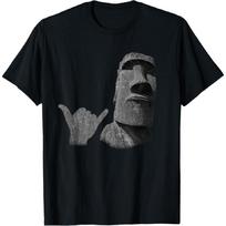 Funny Easter Island Rapa Nui Moai Statue Surfer Shaka Sign T-Shirt S juoda