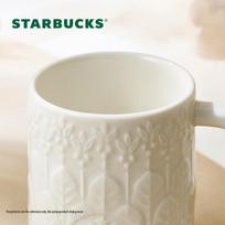 Starbucks Baltas reljefinis kavos puodelis