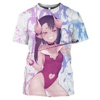 Anime Nagatoro 3D spausdinti marškinėliai Vyriški moteriški Japonijos Mangas Nežaiskite su manimi Harajuku marškinėliai Hentai Seksualūs mergaičių marškinėliai. M gray