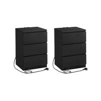 Naktinis staliukas 2 vnt. su 2 USB jungtimis, juodas