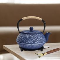 Cast Iron Tea Kettle 900ml Traditional Internal Enamel Japanese Tea Pot for Tea Bags Kitchen Outdoor Restaurant Home mėlyna