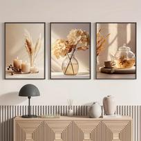 Minimalistiniai smėlio spalvos gėlių modernus drobės paveikslas Modernus peizažas Galerija Gėlių plakatas Modernus svetainės miegamojo namų dekoras 3pcs-30x45cm No Frame bordinė