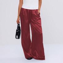 Fashionable Women's Satin Silk Wide,Leg Pants L raudona