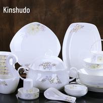Jingdezhen lengvo prabangumo 62 dalių kaulinio porceliano indų rinkinys