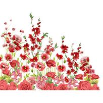 Hand Painted Poppy Flowers and Butterflies Green Plants Wall Stickers for Living Room Bedroom Home Decor 40x90cm įvairiaspalvis