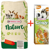 VERSELE-LAGA Cavia Nature 9kg - naminiams gyvūnėliams kavijoms + VERSELE LAGA Crispy Sticks Rabbits-Guinea Pigs Carrot & Parsley 110g - 2 morkų ir petražolių lazdelės triušiams ir jūrų kiaulytėms