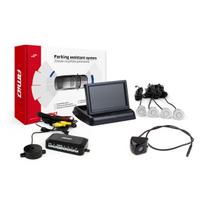 Parkavimo pagalbos sistema TFT02 4,3" su FLIP-UP CAM-310 kamera, 4 sidabro spalvos jutikliai 22 mm