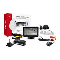 Parkavimo pagalbos sistema TFT01 4,3" su HD-305 LED kamera, 4 sidabro spalvos jutikliai 28 mm