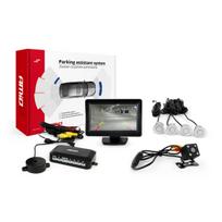 Parkavimo pagalbos sistema TFT01 4,3" su HD 315 LED kamera, 4 sidabro spalvos jutikliai 22 mm