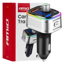 Automobilinis FM siųstuvas, FM 2×USB-A 1×USB-C microSD 12V 24V AMIO-04652