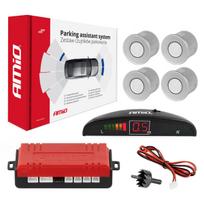Parkavimo pagalbos sistema LED, 4 sidabro spalvos jutikliai 22 cm AMIO-01564