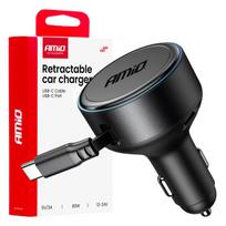 Automobilinis įkroviklis su ištraukiamu C kabeliu ir USB-C 12/24V 60W AMIO-04368
