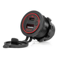 Vandeniui atsparus telefono įkroviklis su raudonu LED apšvietimu, 2xUSB QC3.0 12/24V AMIO-04221