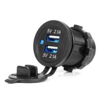 Vandeniui atsparus telefono įkroviklis su mėlynu LED indikatoriumi 4.2A, 2xUSB 12/24V AMIO-04217