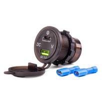 Vandeniui atsparus telefono įkroviklis su skaitmeniniu voltmetru USB + USB C 12/24V MOD-07