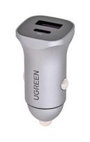 Ugreen USB Type-C / USB 24 W galios tiekimo greito įkrovimo automobilinis įkroviklis, pilkos spalvos (30780)