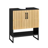 SoBuy Vonios spintelė po praustuvu bambuko durelės metalinės kojelės 60cm BZR202-SCH