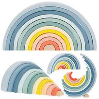 TOOKY TOY pastelinių medinių kaladėlių dėlionė Montessori Vaivorykštė