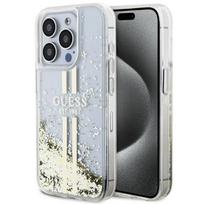 GUESS case for iPhone 15 Pro GUHCP15LLFCSEGT (Liquid Glitter Gold Stripes) – transparent