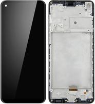 Samsung A217F A21s ekranas su lietimui jautriu stikliuku ir rėmeliu, juodas