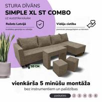 Didelis kampinis sofos komplektas su staliuku ir pufais Simple XL St Combo Smėlio spalvos