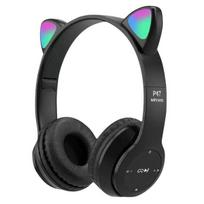 „Bluetooth“ belaidės ausinės, blykstės lemputė „Bluetooth“ ausinės, mergaitėms, balso valdymas, belaidės ausinės, mikrofonas, katės ausys, muzikos ausinės, Juoda