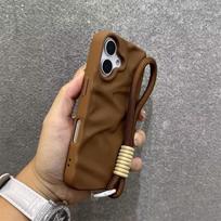Luxury Matte Wrinkle Matte Wrist Strap Case for iPhone 17 Air 16 15 14 13 12 11 17 Pro Max Candy Ripple Soft Lanyard Cover Funda iPhone 11 ruda