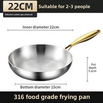 316 Stainless Steel Frying Pan With Golden Handle Wok Pan Nonstick Cooking Fried Steak Gas Stove Pot Universal Pan
