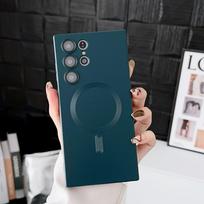 Prabangus magnetinis belaidžio įkrovimo matinio paviršiaus telefono dėklas, skirtas Samsung Galaxy S25 Edge S24 Ultra S23 FE S21 Plus, atsparus smūgiams, minkštas dangtelis For Samsung S21 tamsiai žalia spalva