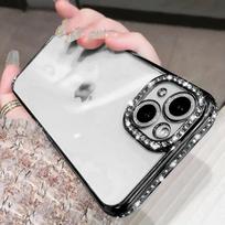 Prabangus dengtas blizgučiais deimantinis permatomas dėklas iPhone 17 16 13 11 12 14 15 Pro Max Plus moterims, silikoninis smūgiams atsparus dangtelis For iphone11PRomax juoda